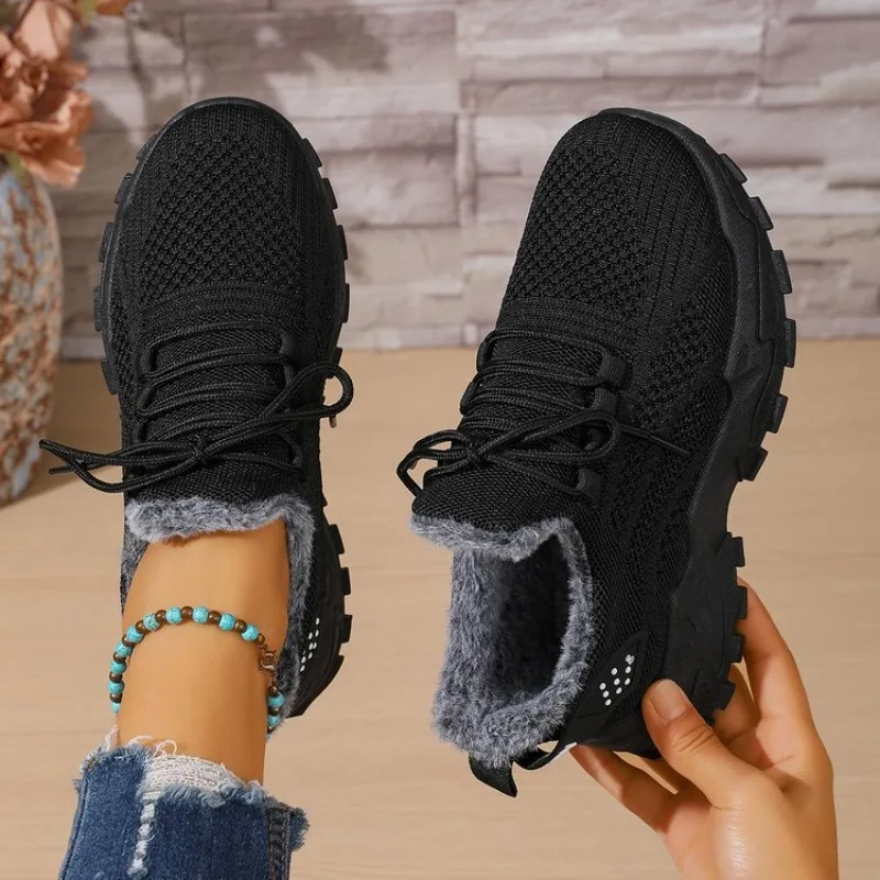 Zapatillas térmicas de inviern - Knit Fabric Lace Up Sneakers reseña y precio